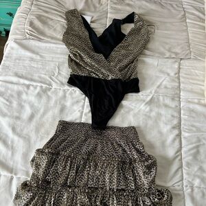 STATE black and gold body suit with skirt outfit Xs